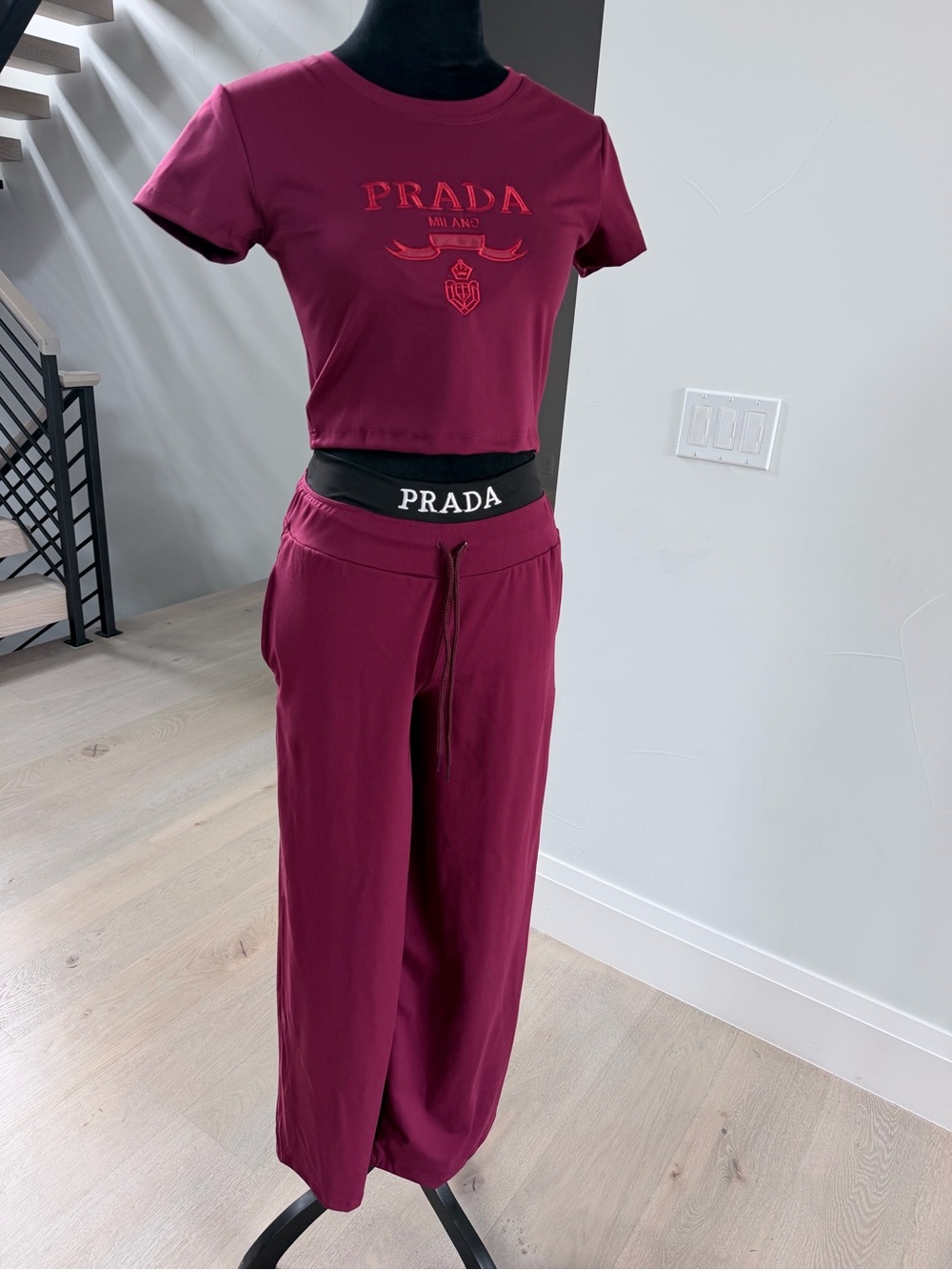 Burgundy Lounge Pants & Crop Tee Set size S - Picture 7 of 13